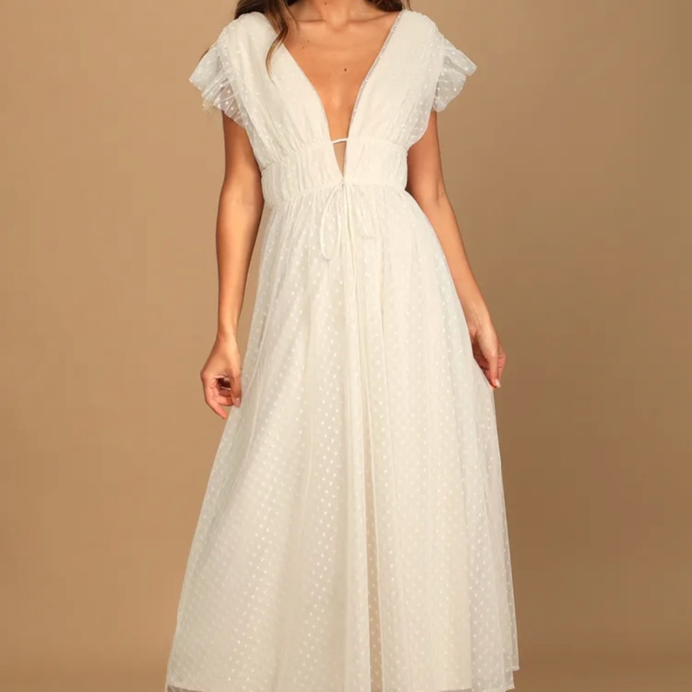 Cream Dot Ruffled Dress - XS